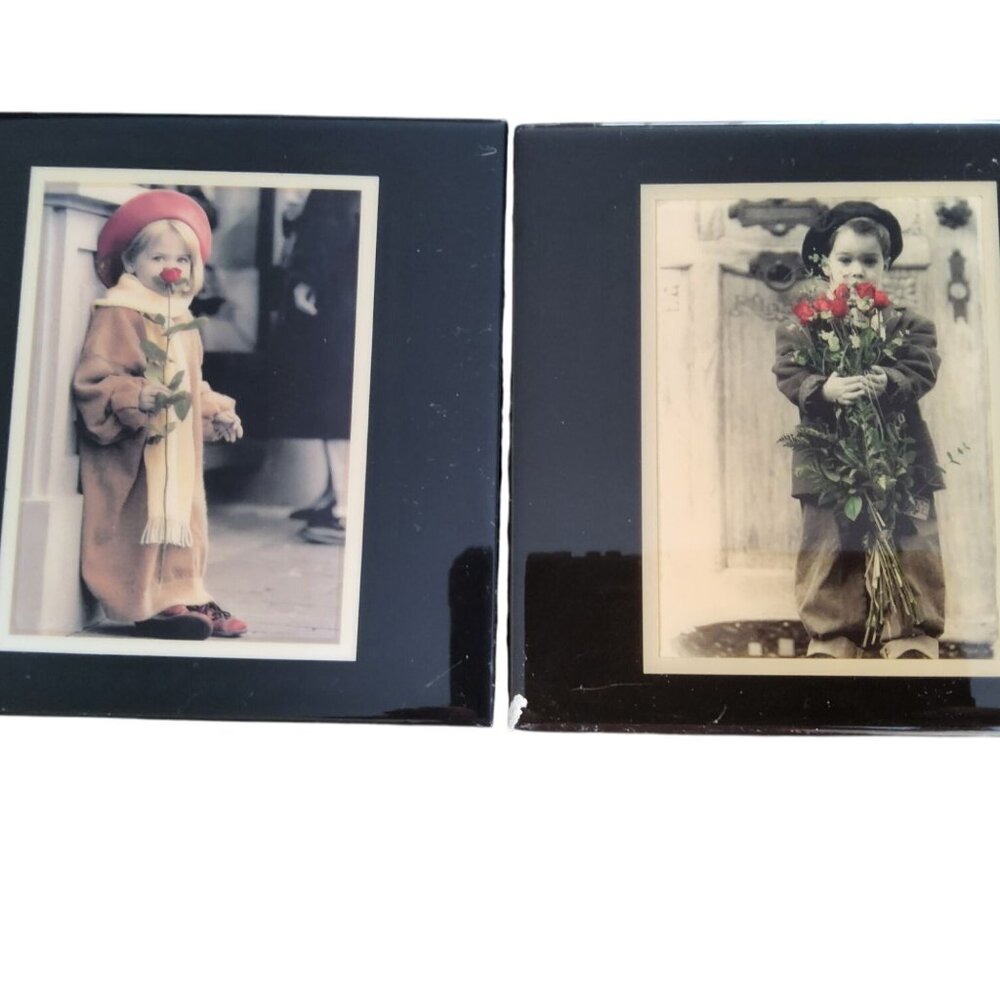 Vintage Grander Black Tile Wall Art With Boy & Girl Romantic Photos 2-Piece Set